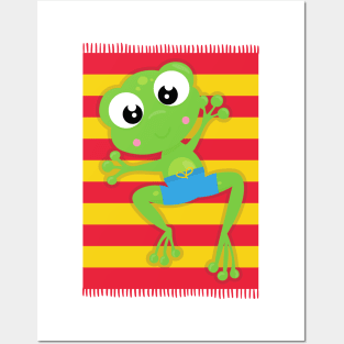 Cute Frog, Little Frog, Green Frog, Beach Towel Posters and Art